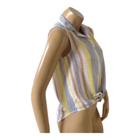 BEACH LUNCH LOUNGE Womens Size XS Sleeveless Tied Button Up Linen Blend Shirt - Picture 3 of 7